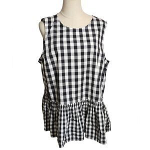 Time And Tru Gingham Black and White Checkered Women's Blouse Top